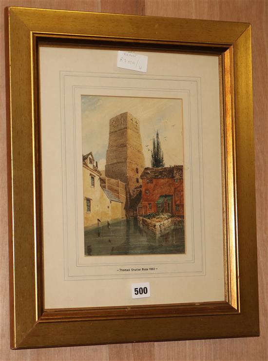 Thomas Shotter Boys (1803-1874) Waterside tower viewed from the river 23 x 17cm